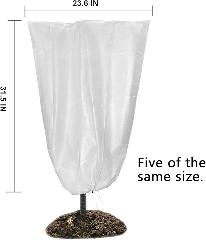 SKARUMMER Winter Plant Covers Freeze Protection 23.6x31.5 Inch Garden Frost Tree Blanket Shrub Covers with Drawstring for Cold Weather Frost Protection Sun Protection (5 Pack)