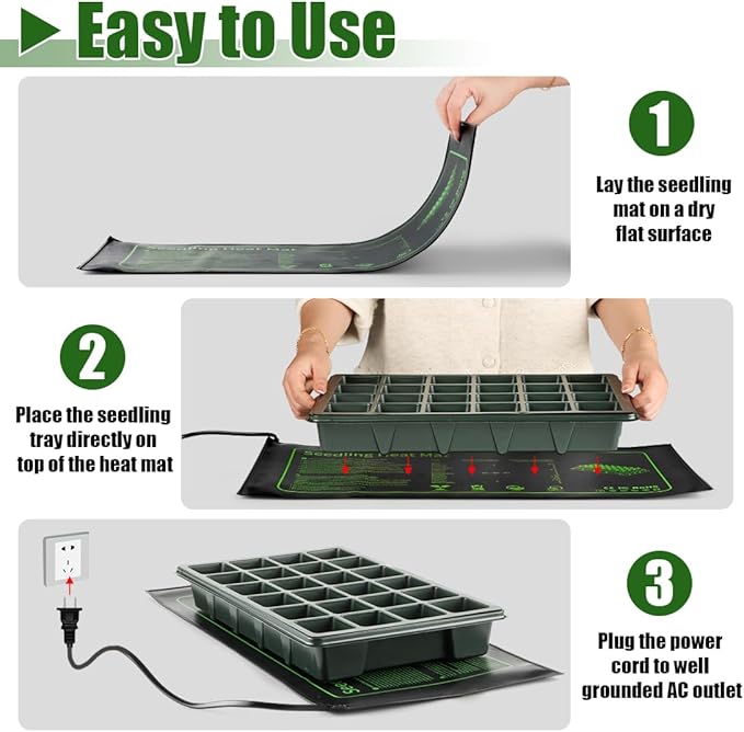 4 Pack Graphene Seedling Heat Mats for Plants, Waterproof Heating Pads for Seeds Germination and Microgreen Trays Thick and Reusable 20W