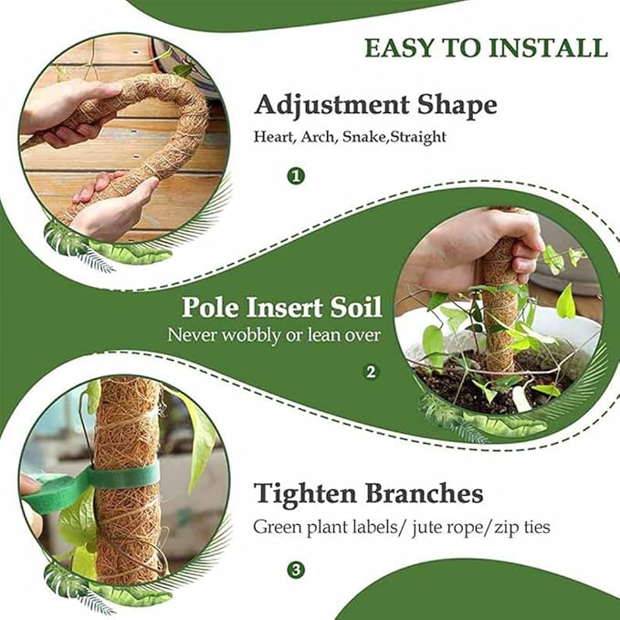 2 Pack 28" Bendable Moss Pole for Monstera Plant Support, Coco Coir Stakes for Climbing Plants, Indoor Trellis for Pothos, Philodendron & Houseplants – Adjustable Plant Support Kit