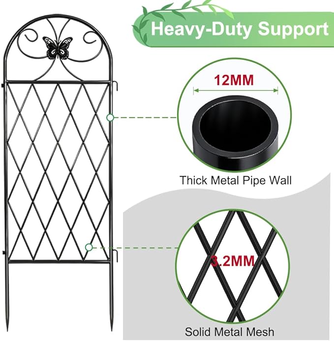 2 Pack Black Garden Trellis for Climbing Plants Outdoor 47” x 16” Climbing Rose Trellis Wrought Iron Trellis Ivy Cucumbers Decorative Metal Flat Trellis