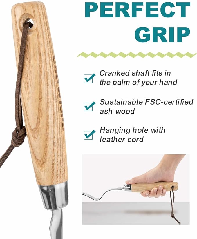 Weed Puller Tool Hand Weeder Tool Weed Remover Stick Hand Weed Digger for Gardening Weeding Pulling Digging Removing Weeds Roots Garden Manual Weeder Tool with Hard Solid Wood Handle