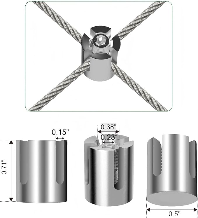20 Pack Wall Trellis Wire Clamps & Cross Cable Clamps, T316 Stainless Steel Heavy Duty (0.5" OD) for 1/8" Rope, No Drilling Wire Trellis Kit for Outdoor Climbing Plants & Fence