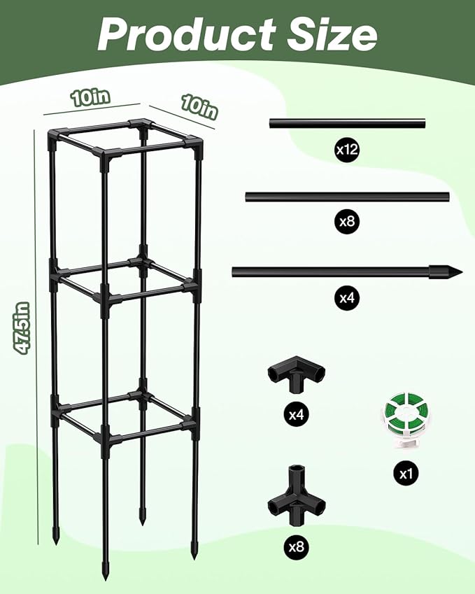 Dragon Fruit Trellis for Climbing Plants Indoor Outdoor, Heavy Duty Metal Adjustable Vertical Garden Support for Indoor Outdoor Potted Plants, Tomato, Cactus, Roses,Vines(10 * 10 * 47inch,1PC)