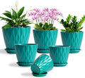 Plant Pots, Self Watering Planters with Drainage Holes and Trays, Flower Pots for Indoor Outdoor - 6 Pack(4/5/6/6.5/7/8 Inch) (Dark Green)