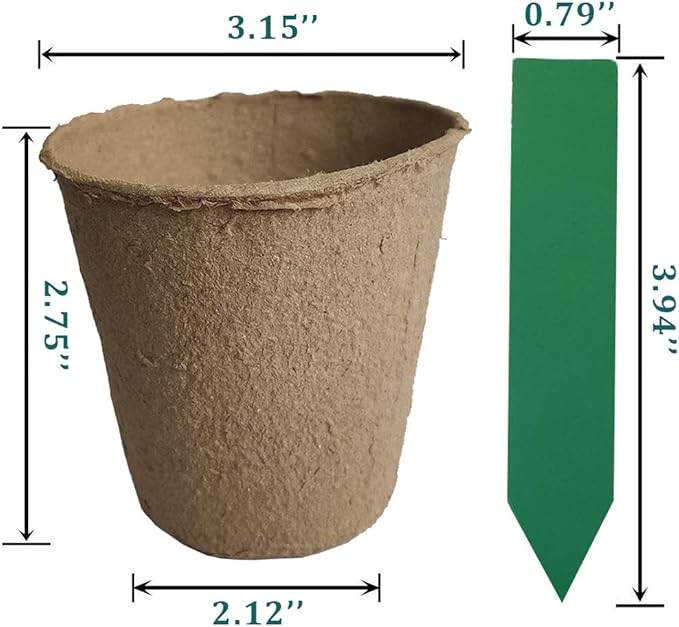 FDGARDEN 100 Pack 3 inches Biodegradable Seedling Peat Pots for Plants Seed Starter, Indoor Planting Cups for Seedlings with 100 Pack Plant Markers