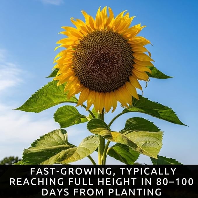Skyscraper Sunflower Seeds for Planting – 100+ Heirloom Seeds – Grows 15–20 ft Tall with Giant Blooms – Non-GMO, Open-Pollinated, USA Grown