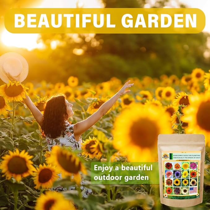 1000+ Sunflower Seeds for Planting Heirloom Non-GMO, Bulk Package of 15 Varieties Mix Seeds, Individually Packaged, Attracts Pollinators (Helianthus annuus)