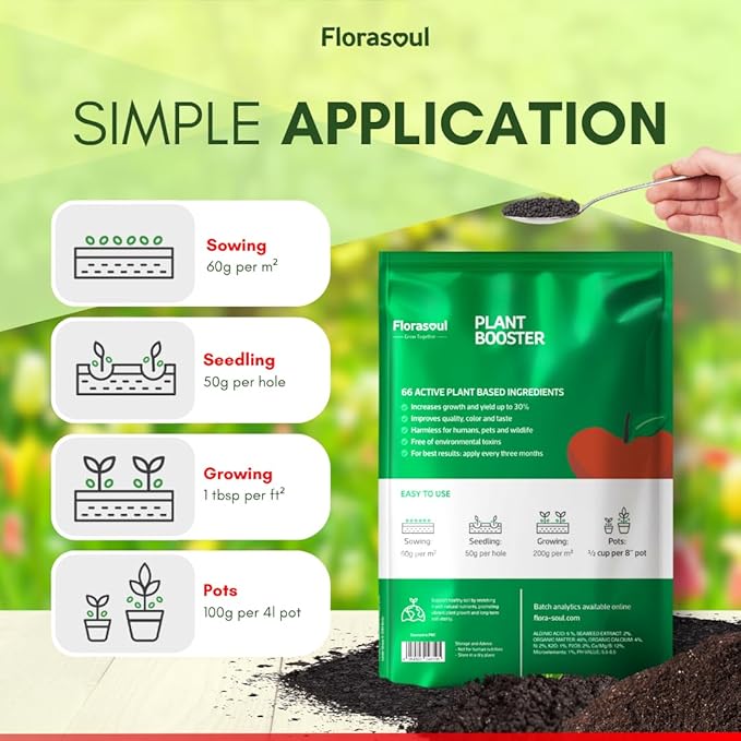 Florasoul® Slow Release Organic Seaweed Pearls 6.6lbs-550ft2, Concentrated Vegan Formula, Up to 30% More Growth/Harvest, 3-Month Sustained Nutrient Feed for Gardenbed, Lawns. Pet-Friendly