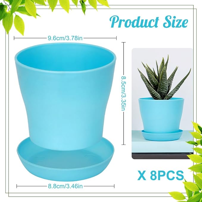 8 Pcs Plant Pots,3.8" Indoor Planter,Planters for Outdoor Plants,Plastic Pots for Plants,Nursery Pots for Plants,Pots for Plants,Small Flower Pots,Cactus Pot,Mini Flower Pots,Gardening Gifts