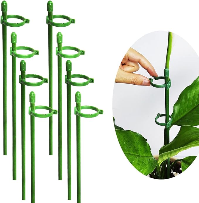 Belit 8 Pack Small Plant Support Plant Stakes, Adjustable Garden Single Stem Support Stake, Planter Support Ring for Orchid, Rose, Peony, Peppers and More, DIY 31.5 inch