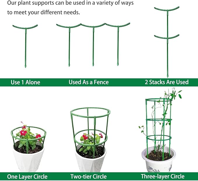 12Pcs Plant Support Plant Stake Half Round Plant Support Ring Garden Flower Support Plant Support Stakes for Tomato, Hydrangea, Indoor Plants (12PACK 5.9" Wide X5.9 high（14.5x15cm）)