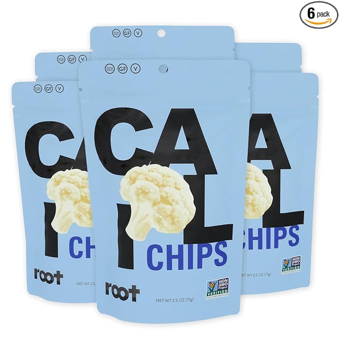 Root Foods Cauliflower Chips, Natural Veggie Snack, Non-GMO Vegetable Crisps, Good for Adults, Kids, Vegan, Gluten Free, Halal 6 pack