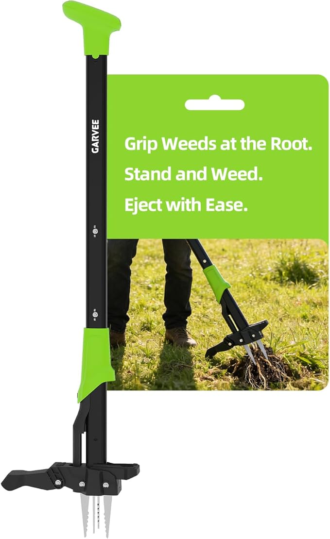Garvee Stand Up Weed Puller with Ejector - Long Handle with Easy-Eject Easily Remove Weeds Without Bending, Pulling, or Kneeling.