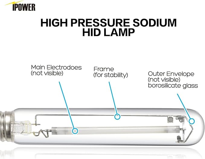 iPower 400W HPS Grow Light Bulb Lamp for Plants Growth, Pressure Sodium Bulb Lamp with High PAR Enhanced Red and Orange Spectrums, CCT 2100K