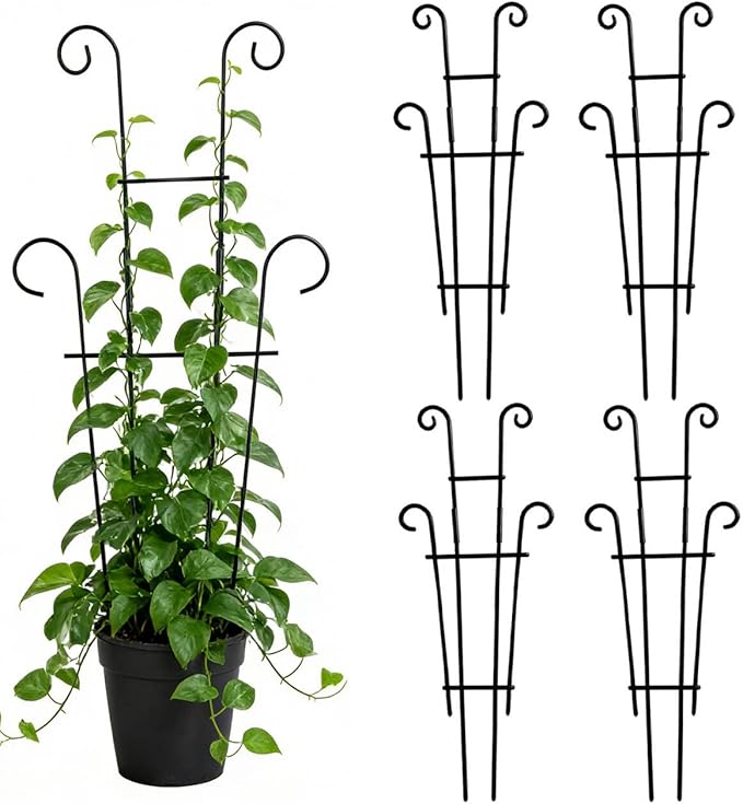 23.6 inch Large Trellis for Potted Plants, 4 Pack Rustproof Metal Plant Trellis for Climbing Plants Indoor, Sturdy Expandable Houseplant Support for Monstera, Pothos, Hoya, Vine (4 Pack)