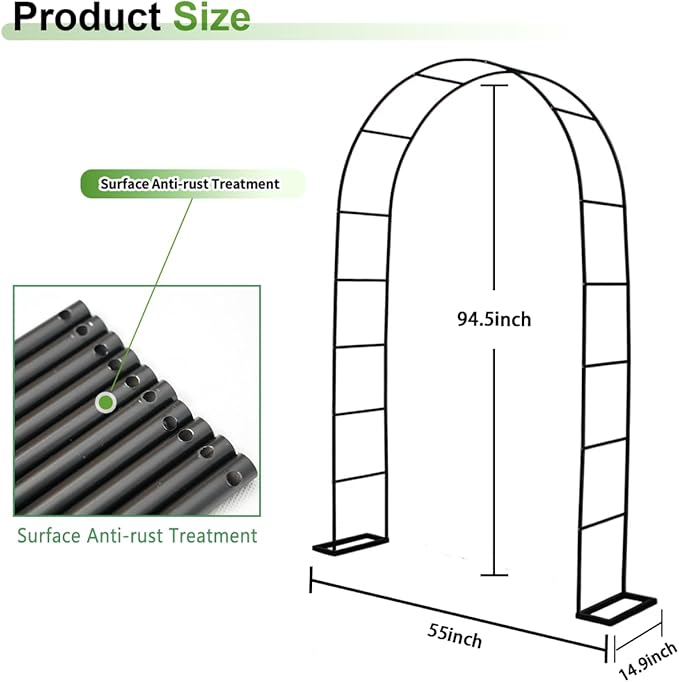 7.9 Ft H x 4.6 Ft W Metal Garden Arbor, Outdoor Wedding Arches for Ceremony, Assemble Easily, Black Garden Wide Arch Trellis for Climbing Plant Party Decoration