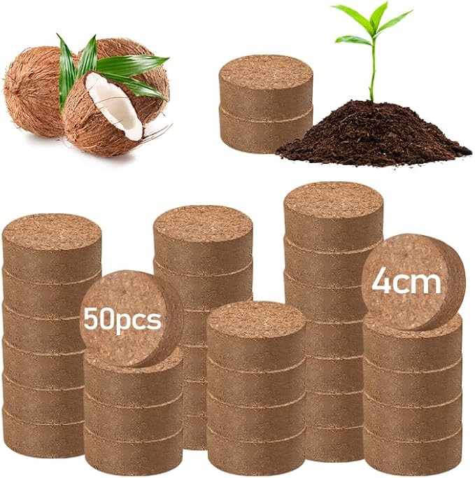 Legigo 50 PCS 40mm Coco Coir Pellets Potting Soil Mix- Compressed Coconut Coir Discs Seed Starting Soil Pellets, Coco Peat Soil Pods for Indoor & Outdoor Plants, Gardening Herbs Bonsai and Vegetables