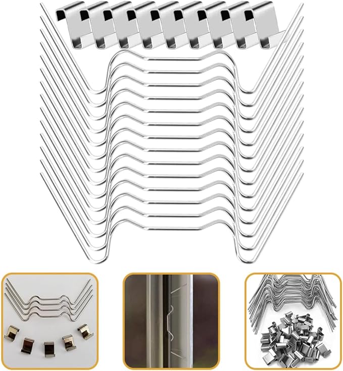 50 Sets Stainless Steel Greenhouse Glass W Wire Clips and Z Overlap Fixing Clamps for Glass Pane Support in Garden and Plant Germination Equipment