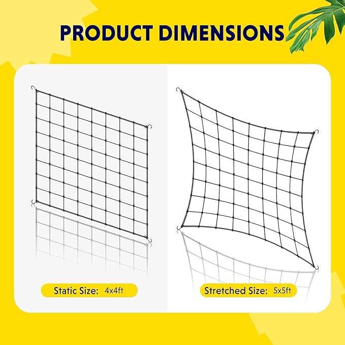 iPower 5x5FT Flexible Elastic Trellis Netting with Hooks Tent Grow Room, Flowers, Vegetables, Climbing Plants Support, 5' x 5', Black