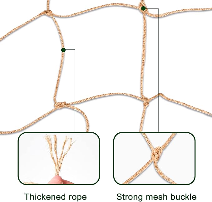 Jute Trellis Netting - Jute Netting for Garden, Heavy Duty Plant Support Netting for Climbing Plants, Cucumber, Vine, Fruits & Vegetables, Climbing Vining Plants (6.6 Ft x 9.8 Ft, 3.9 Inch Squares)