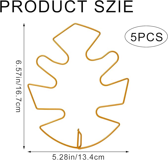 Honbay 5PCS Iron Monstera Stem Support Frame 6-Leaf Gold Alloy Plant Support Bracket for Indoor Outdoor Plants, Flower Stem Support for Garden Home