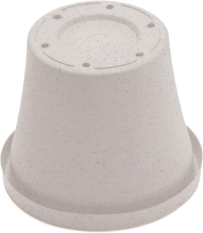 Bloem Terra 8" Diameter Round Vanilla Bean Resin Planter Pot with Drainage Holes for Indoor and Outdoor Gardening