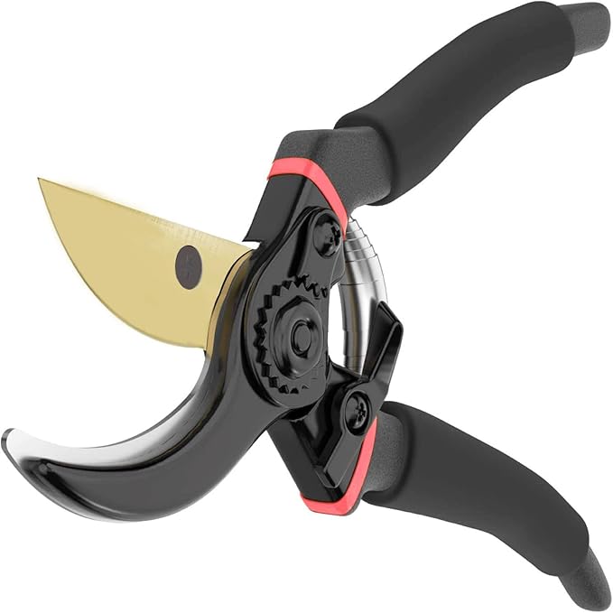 Hand Pruner， Pruning Shear，Garden clippers, snip scissors, ratchet pruning shears, work 3 times easier, gardening tools, sharp garden scissors, arthritis weak hand snips (Orange black)