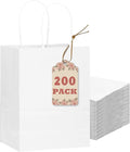 qiqee 200-Packs White Paper Gift Bags with Handles Bulk 8.3"x6"x3.15" Small Size Paper Bags Multiple Uses
