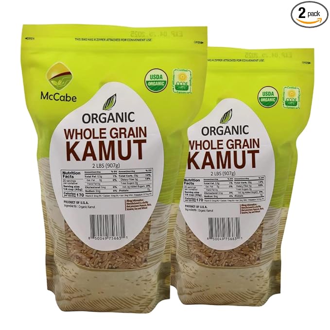 McCabe Organic Kamut - Kamut Grain Khorasan Wheat Berries | USDA and CCOF Certified | 2 lbs Pack of 2