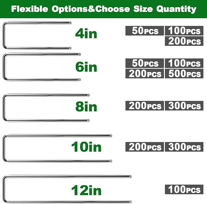 AMAGABELI GARDEN & HOME 300 Pack Galvanized Landscape Staples 10 Inch 11 Gauge Garden Staples Garden Stakes Plant Cover Stakes U-Shaped Landscape Stakes Landscape Pins for Weed Barrier Fabric