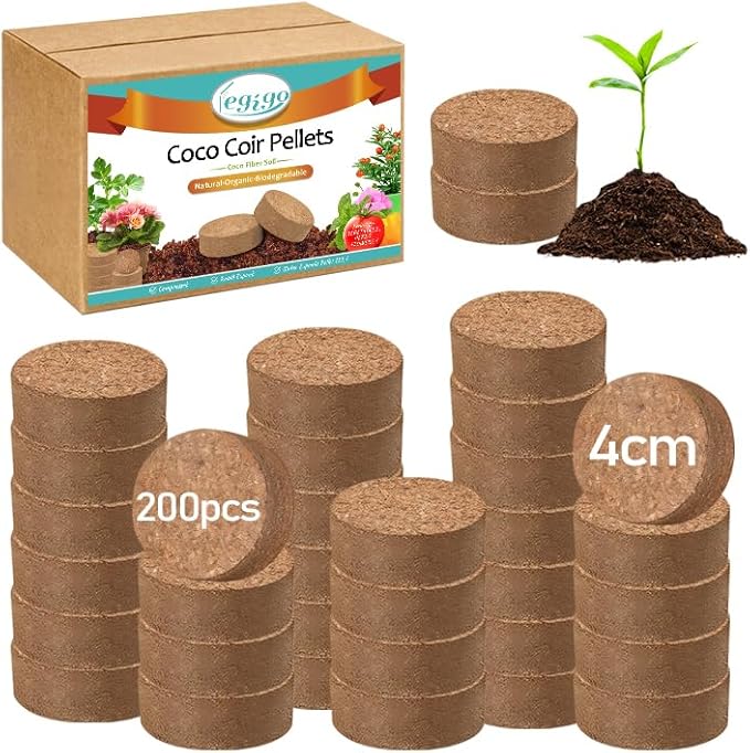 Legigo 200 PCS 50mm Coco Coir Pellets Potting Soil Mix- Compressed Coconut Coir Discs Seed Starting Soil Pellets, Coco Peat Soil Pods for Indoor & Outdoor Plants, Gardening Herbs Bonsai and Vegetables