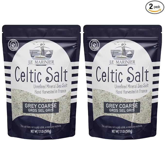 Le Marinier Celtic Salt Organic Grey Coarse, 1.1lb - 18oz Pack of 2. Mineral Rich Unrefined French Sea Salt 100% Natural, Hand Harvested (1.1lb Grey Coarse - Pack of 2)