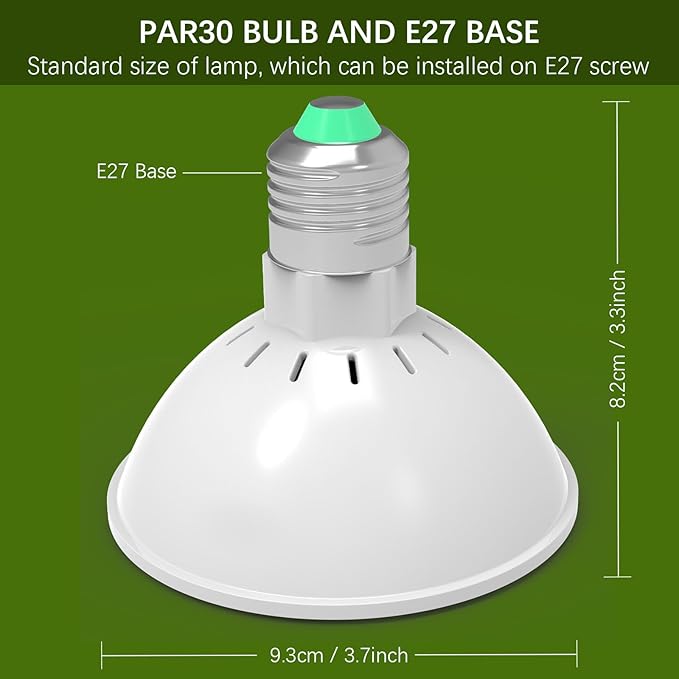 LED Grow Light Bulb, Full Spectrum E26 Plant Light Bulbs for Indoor Plants, 3000K Warm White with High PPFD 300μmol/(m²·s) for Seed Starting, Herbs, Succulents, Greenhouse, Hydroponics