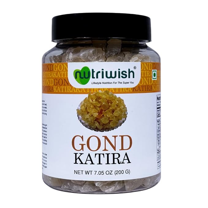Nutriwish Gond Katira (Edible Gum/Tragacanth Gum), 200 g | Pure & Natural Plant-Based Gond for Cooling Summer Drinks, Falooda, Sherbets, Desserts, Herbal Recipes & Daily Wellness Use