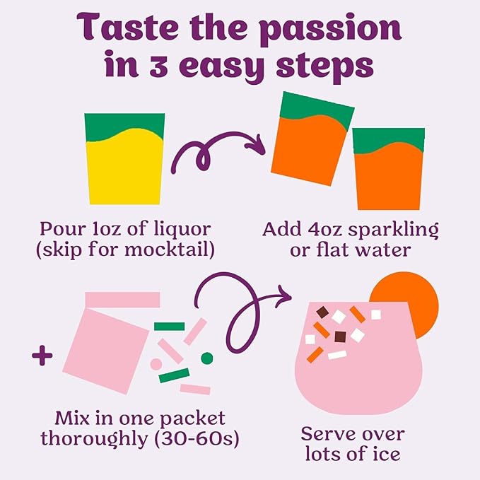 Craftmix Passionfruit Paloma Cocktail & Mocktail Drink Mixer, Skinny Mixes - Water Flavoring Packets - Made With Real Fruit - Vegan, No-Carb, No-Sugar, Non-GMO, Dairy Free, Gluten Free, 24 Pack