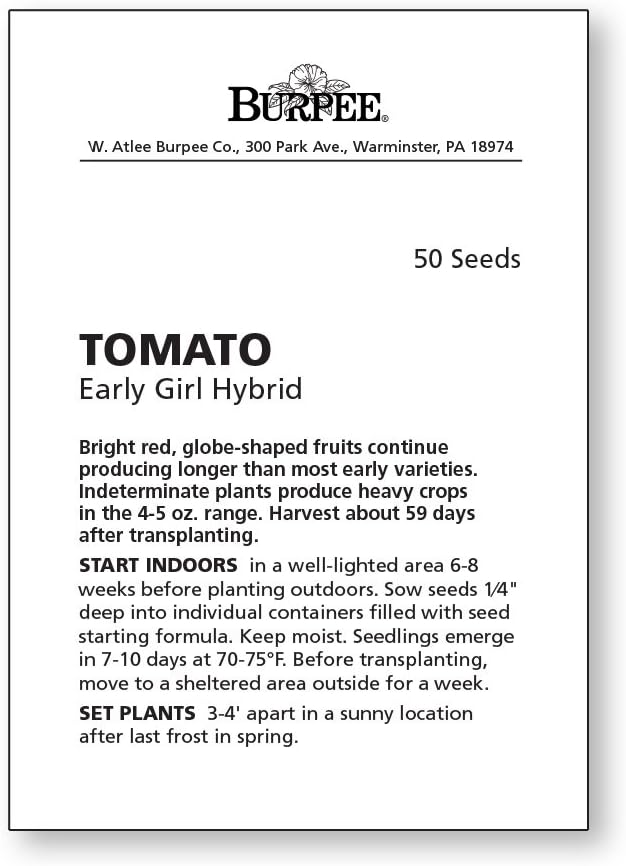 Burpee 'Early Girl',Slicing Tomato, 50 Non-GMO Seeds