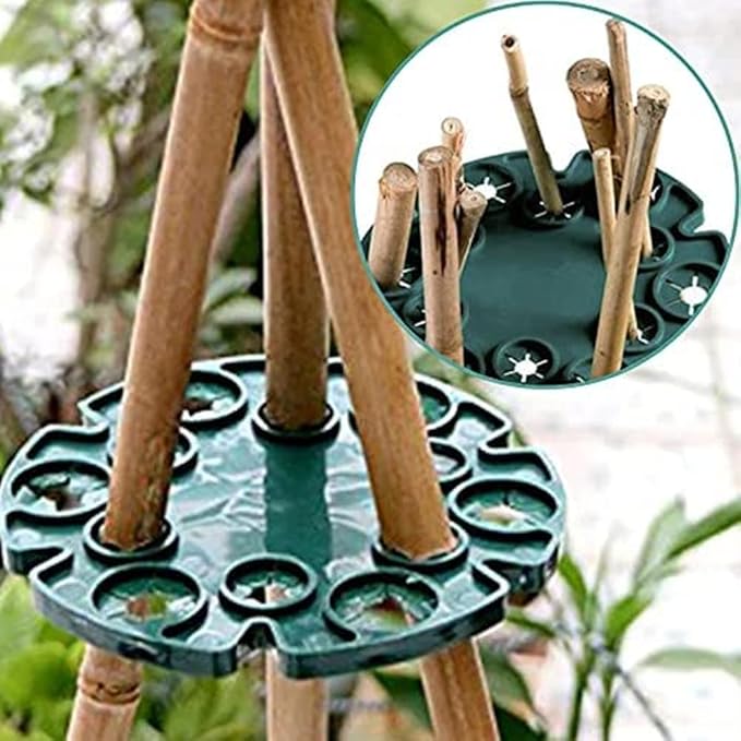 TopHomer 5 Packs Bamboo Cane Holder Wigwam Grip Support Caps with 12 Holes for Climbing Plants Peas Beans Sweet Pea Tomatoes Cucumbers Support Structure