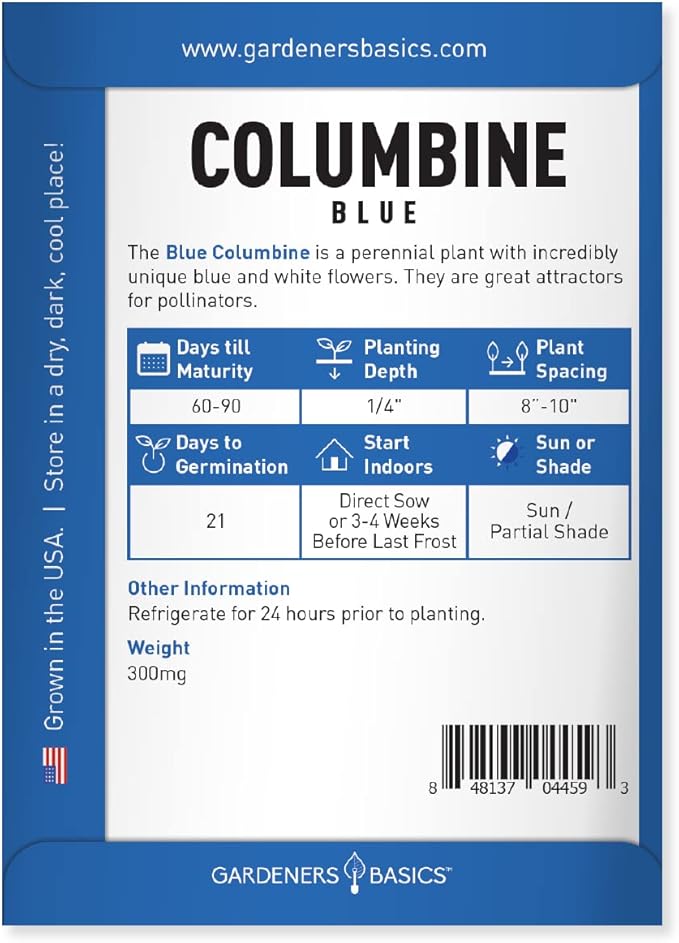 Gardeners Basics, Blue Columbine Seeds for Planting (Aquilegia Seeds) - Beautiful Blue Perennial Flower to Plant in Your Flower Garden Open Pollinated, Non-GMO