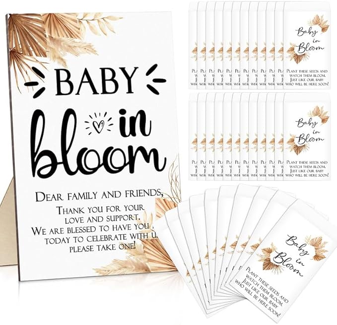 Maitys 100 Pcs Baby Shower Seed Packets Favors for Guests Baby in Bloom Wooden Sign Self Adhesive Envelopes Packet Storage Decor, No Seeds(Boho Style)