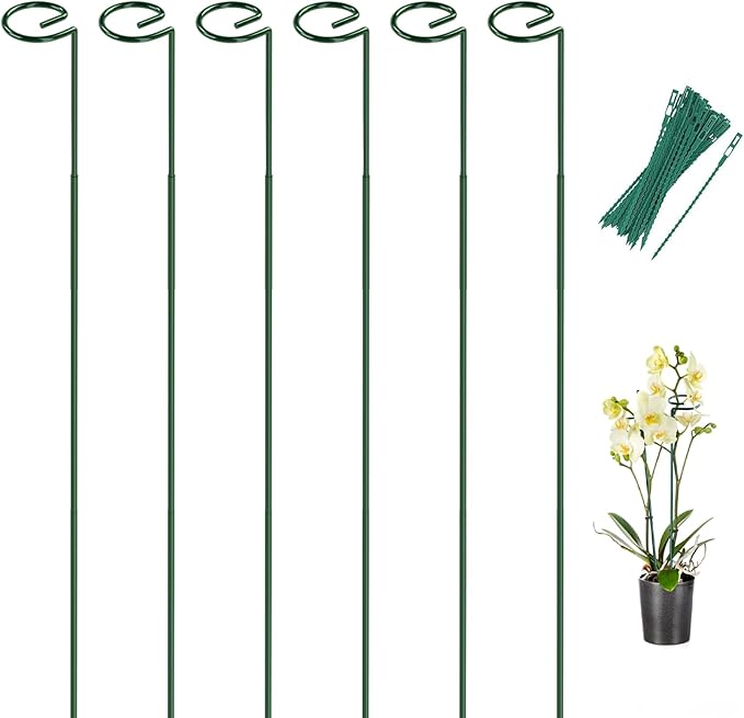 Breeze Touch 6 Pack Plant Stakes, 35.4 Inch Plant Support Stakes with 15 Twist Ties, Plant Sticks Support, Flower Stakes for Plants Peony, Tomato Seedling, Marigold, Amaryllis, Sapling, Coreopsis