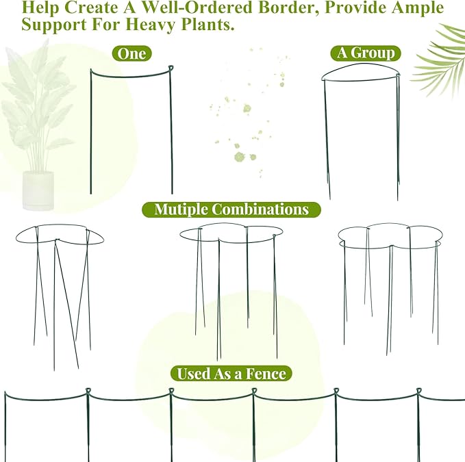 Tioncy 3 Pcs 48 H x 12.6 W Plant Support Stakes Cages for Garden, Metal Half Round Plants Tension Rods for Indoor Outdoor Large Tall Flower Vegetables Tomato Peony Rose Support