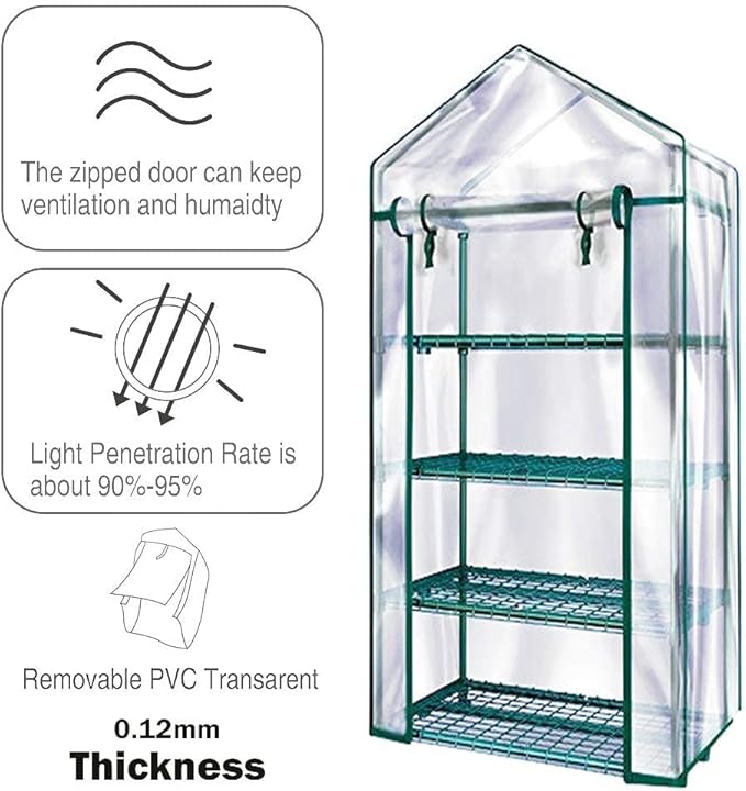 Solution4Patio 4-Tier Garden Mini Greenhouse Indoor/Outdoor Small Greenhouse Plant Shelves with Transparent PVC Thick Cover, Heavy Duty Frame, Double Zipper, 27 in. W x 19 in. D x 63 in. H