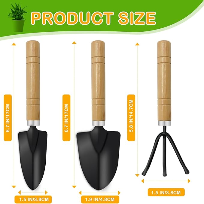 Small Garden Tools,3 Pcs Mini Garden Tools Set,Include Small Trowel,Mini Shovel and Hand Rake,Heavy Duty Indoor Gardening Plant Tools Set for Succulent,Bonsai,Pot Plants,Potting Tools Kit
