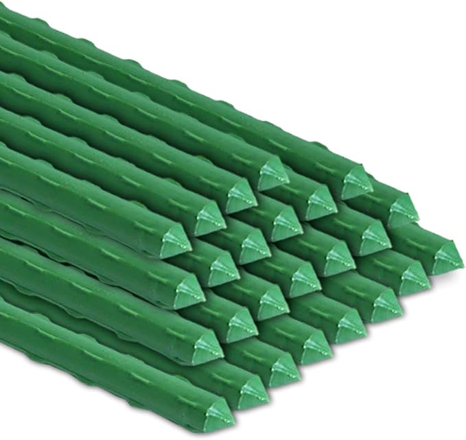 BOTINDO Garden Stakes 57 Inches Sturdy Green Plant Sticks 25 Pack, Metal Tomato Stakes Support, Yard Plant Support Cage for Potted Plants, Tomatoes, Trees, Cucumber, Fences, Beans (57 inch)
