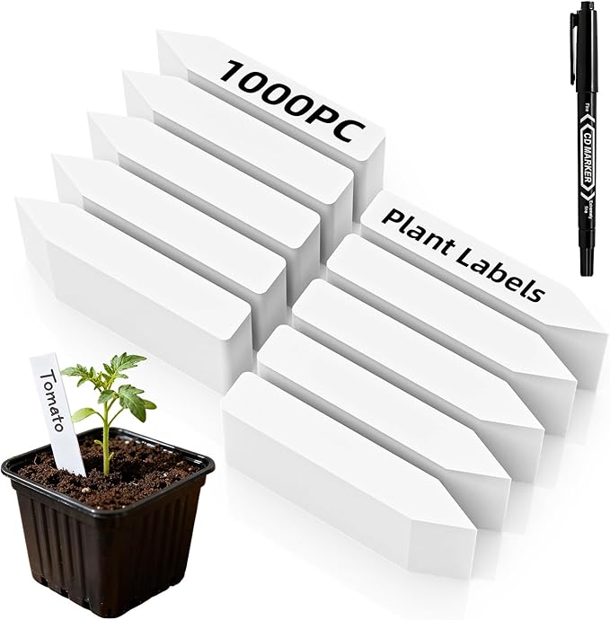 1000Pcs Plant Labels with Marker Pen, 4" Plant Tags for Garden Waterproof, Reusable Plastic Plant Markers Garden Labels for Seedlings, Vegetables, Flowers, Gardening Organization Kit