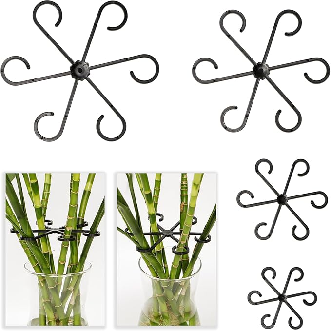 4 Pcs Black Plastic Plant Stem Supports, Assorted Sizes, Indoor/Outdoor, Climbing Plant Trellis Stakes Holder for Monstera Potted Plant