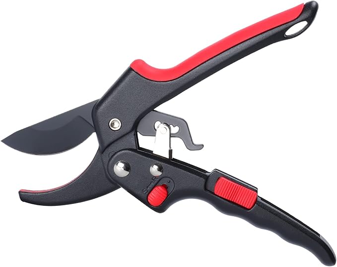 MEPEREZ Garden clippers, premium Germany pruners, Work 3 times easier, professional ratchet pruning shears, cutting rose, flower, hedge, stem, tree, Sharp gardening scissors, Arthritis weak hand snips