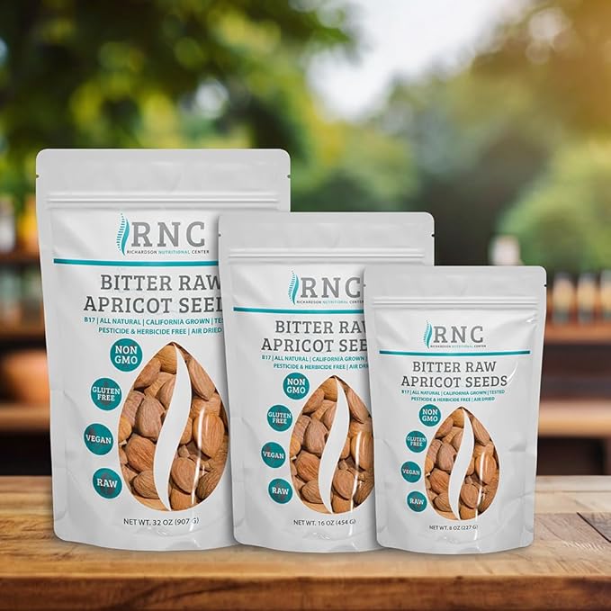 Richardson Nutritional Center Fresh Raw Bitter Apricot Seeds - California Grown Kernels with Amygdalin, B Vitamins, Minerals, Protein - Lab Tested, Vegan, No Gluten or GMO - 8oz Bag