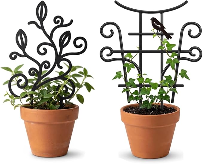 Small Trellis for Potted Plants, 2 Pack Metal Plant Trellis Indoor, 13.5 Inch Black Powder Coated Plant Support for Pothos, Monstera, Vine Ivy Flower, Decorative Indoor Plant Trellis for Potted Plants
