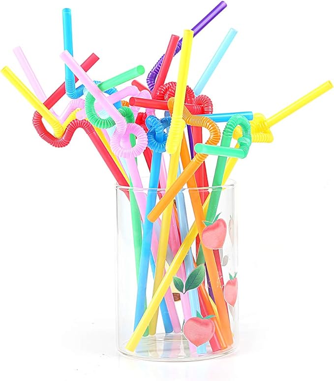 400Pcs 10.23 Inch Flexible Drinking Straws,0.24 Inch Diameter Colorful Long Disposable Plastic Straws for Birthyday Festive Parties